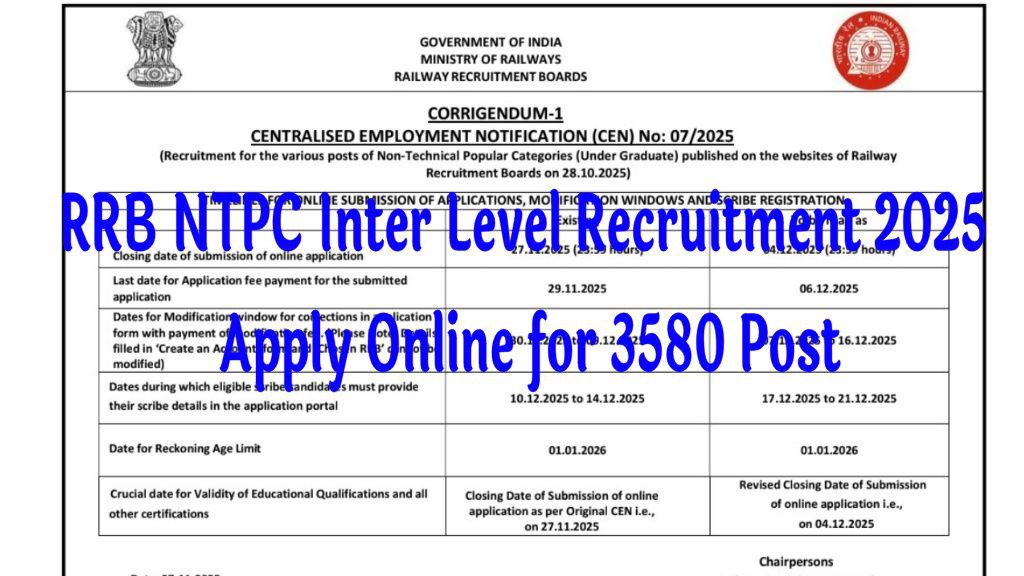 RRB NTPC Inter Level Recruitment 2025
