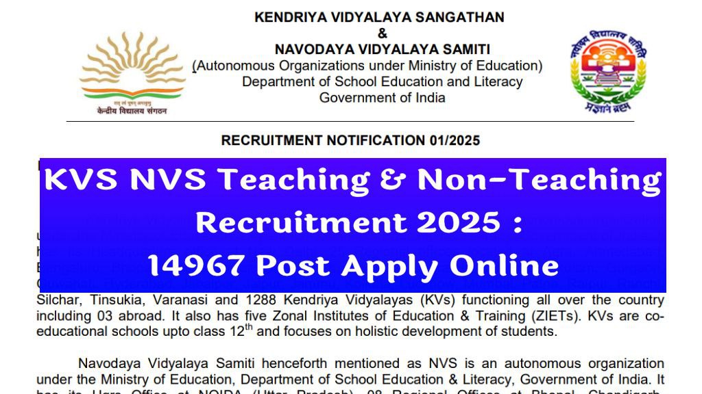 KVS NVS Teaching & Non-Teaching Recruitment 2025