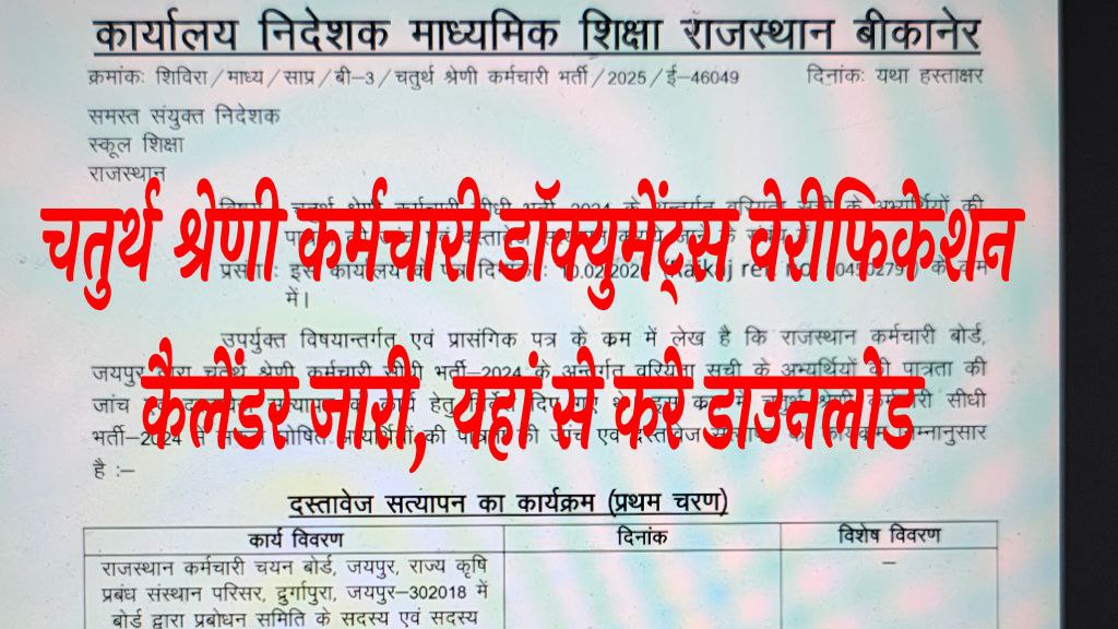 Rajasthan 4th Grade DV Schedule 2026